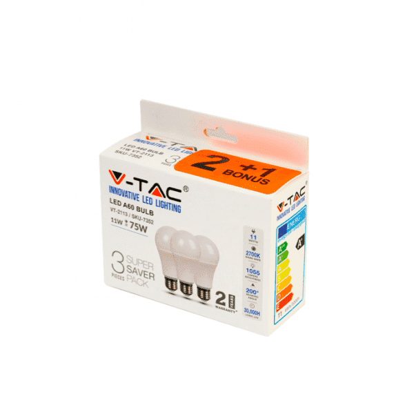 Spuldze V-Tac 2113 LED E27/A60 1055lm/11W/3K 2+1gb. - Image 2