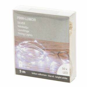Finnlumor LED sudraba virtene 5m, 50LED, silti balta